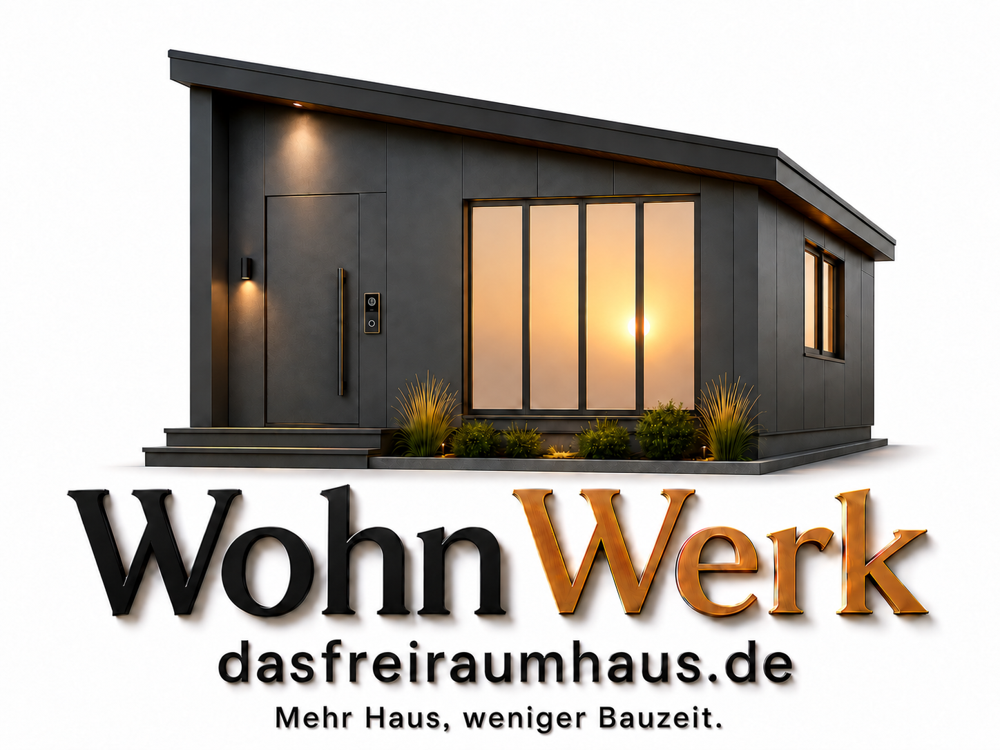 Freiraumhaus mit dunkler Fassade, Pultdach und großzügiger Verglasung